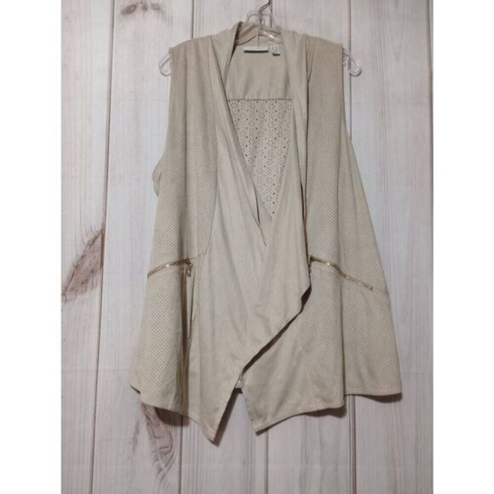 Susan Graver Vest Ladies 1x Suede Cut Out Design Zipper Pockets Kimono‎ Boho